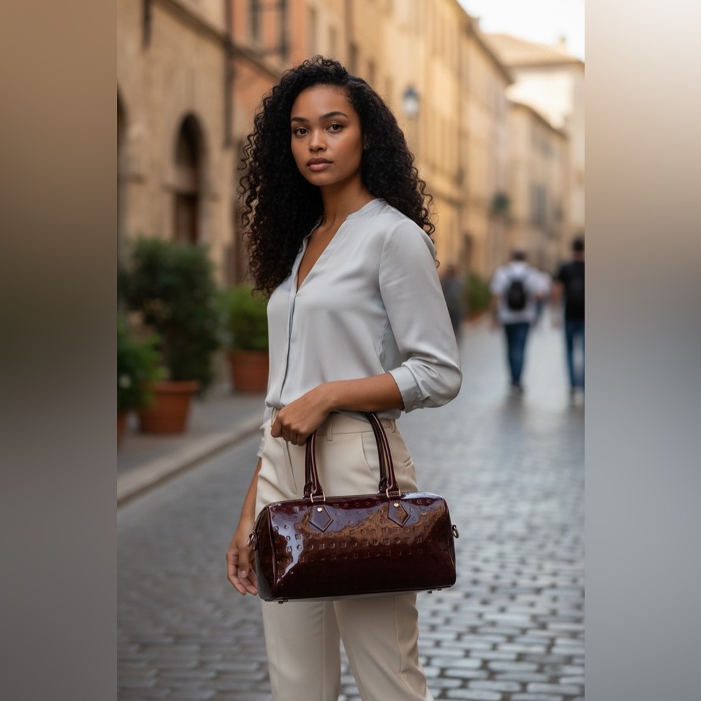 Arcadia Burgundy Patent Leather Barrel Shoulder Bag